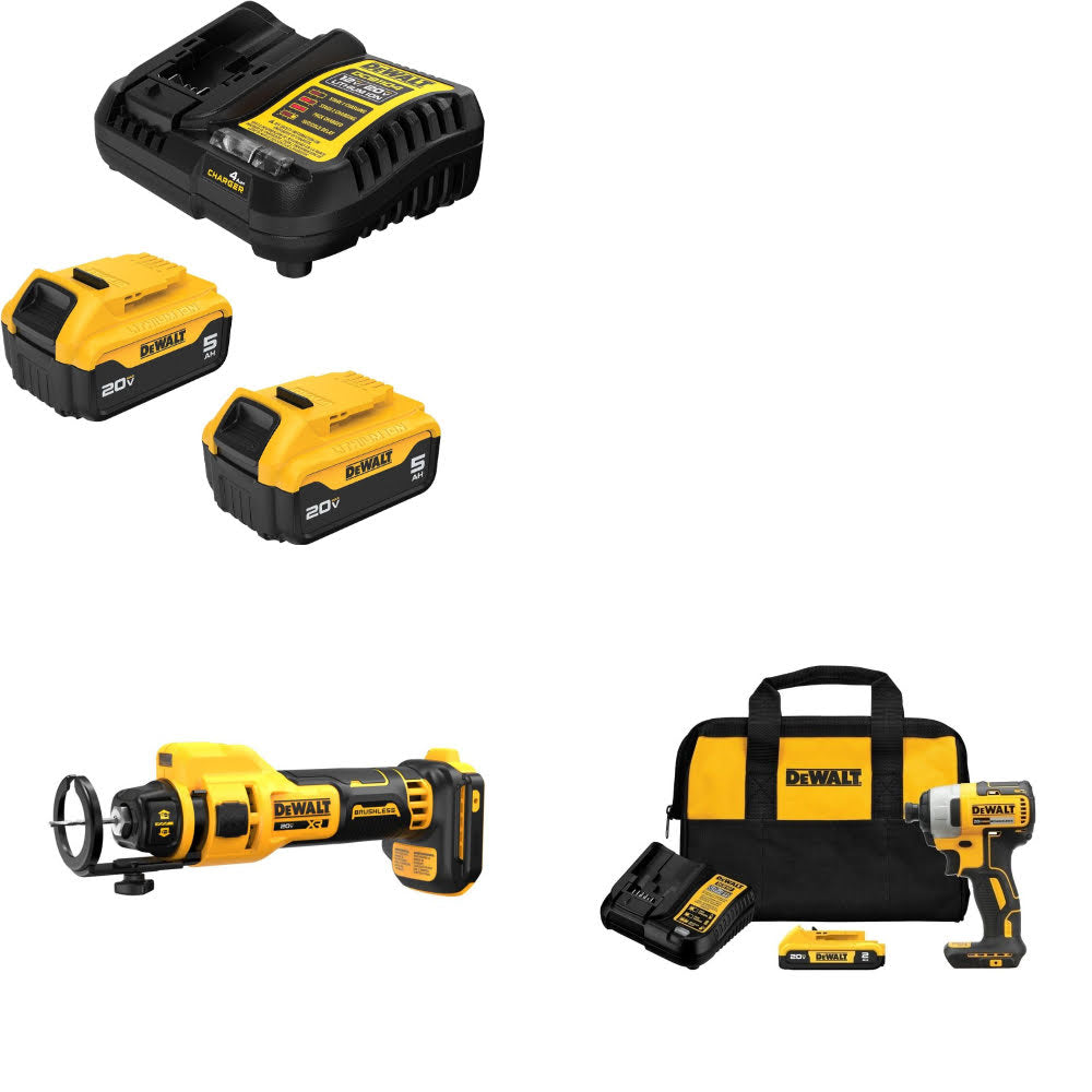 DeWalt DCB205-2C 20V Starter Kit W/ DCE555B 20V Cut-Out Tool & Impact Driver Kit