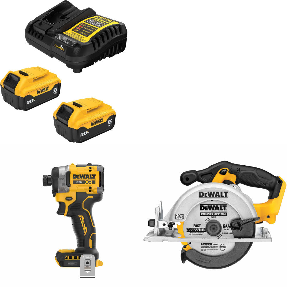 DeWalt DCB205-2C 20V Starter Kit W/ DCF860B 20V Impact Driver & Circ Saw, Bare