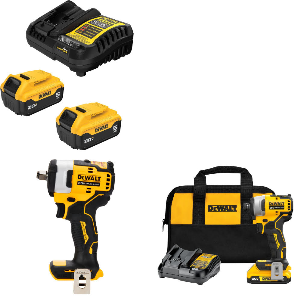 DeWalt DCB205-2C 20V Starter Kit W/ DCF911B Impact Wrench & Impact Driver Kit