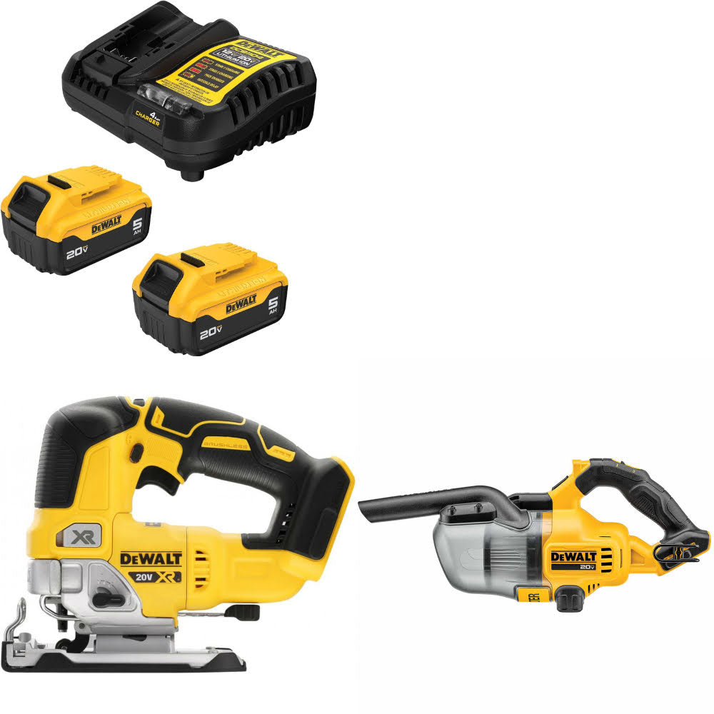 DeWalt DCB205-2C 20V Max Starter Kit W/ DCS334B 20V Jig Saw & 20V Vacuum, Bare