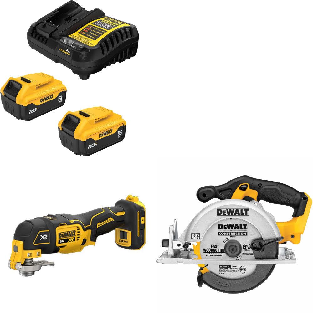 DeWalt DCB205-2C 20V 5Ah Starter Kit W/ FREE DCS356B 20V Multi-Tool  & Circ Saw