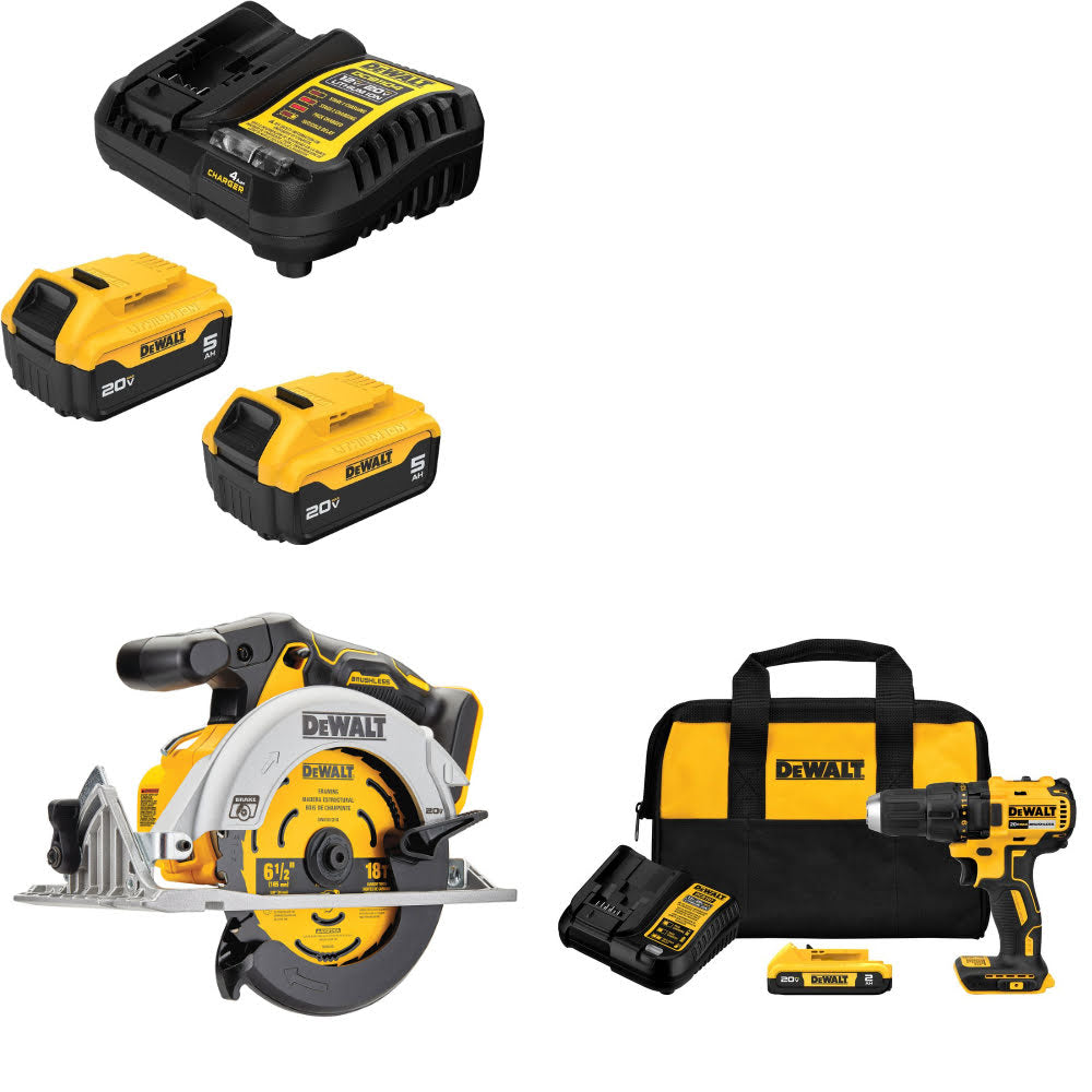 DeWalt DCB205-2C 20V MAX Starter Kit W/ DCS565B 20V Circ Saw & Drill/Driver Kit