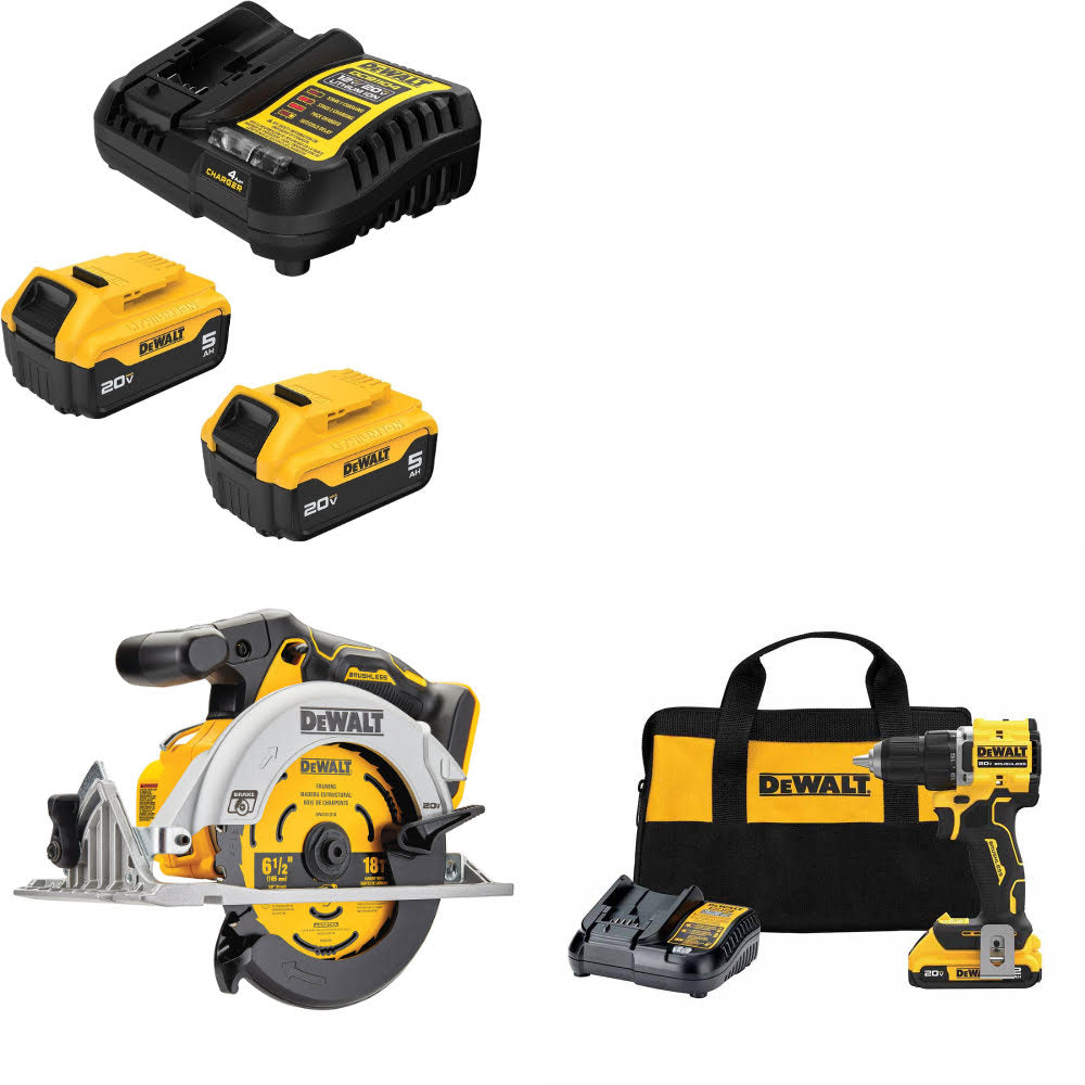 DeWalt DCB205-2C 20V MAX Starter Kit W/ DCS565B 20V Circ Saw & Drill/Driver Kit