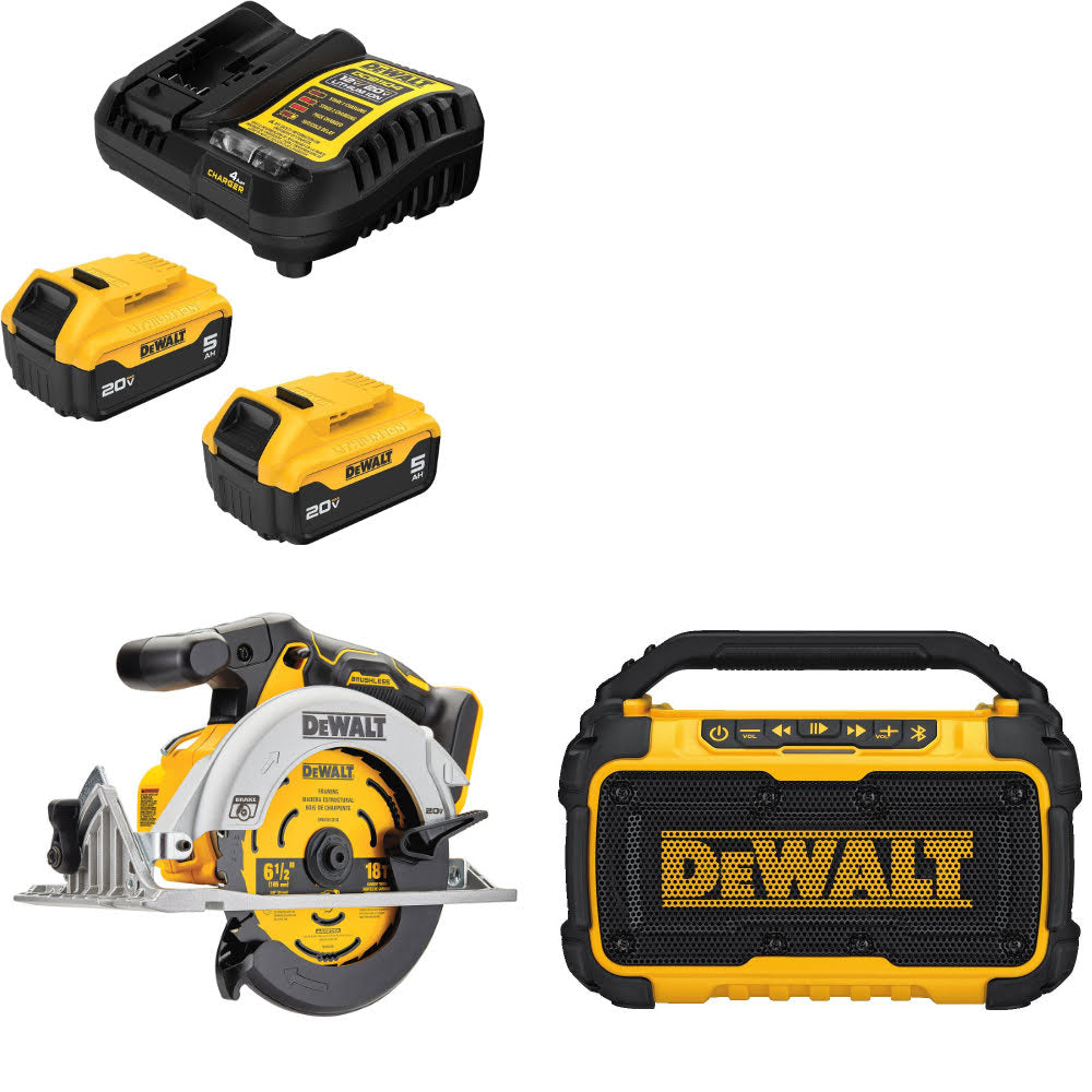 DeWalt DCB205-2C 20V MAX Starter Kit W/ DCS565B 20V Circ Saw & 12/20V Speaker