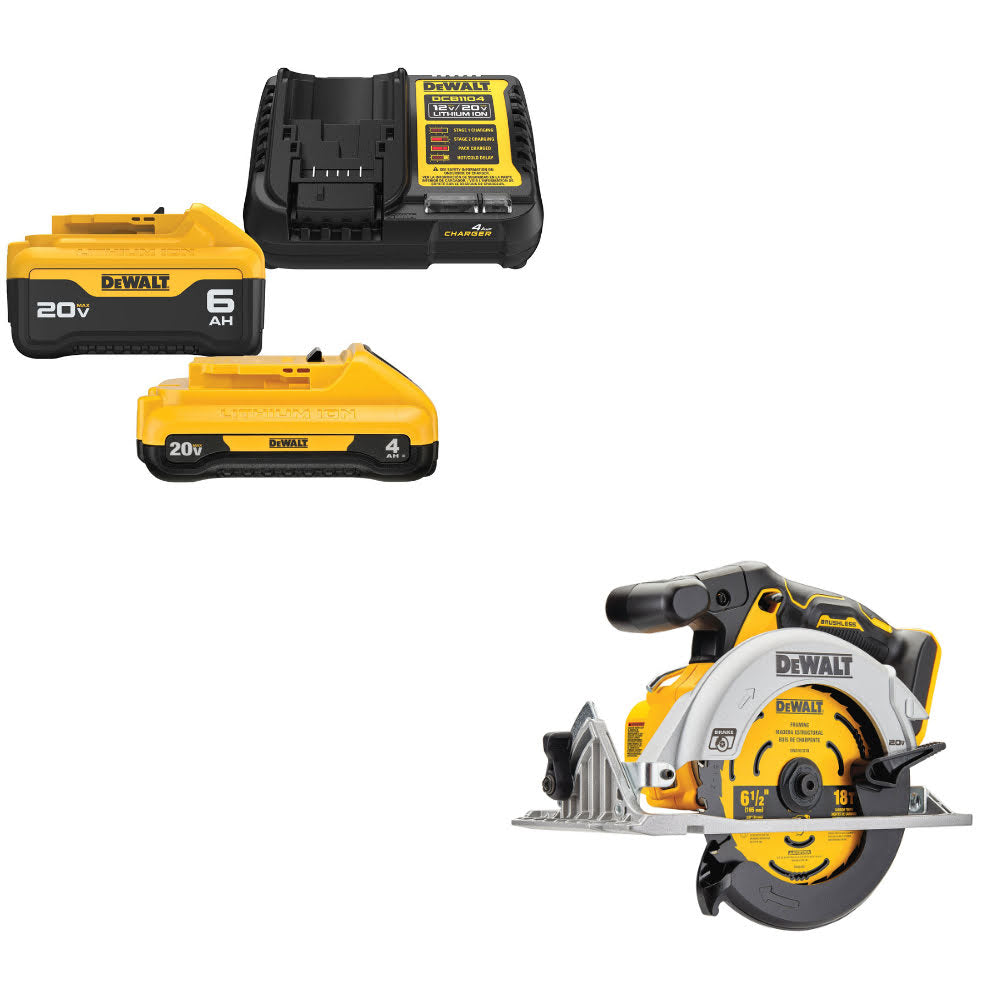 DeWalt DCB2460C 20V MAX 4Ah & 6Ah Starter Kit W/ FREE DCS565B 20V MAX Circ Saw