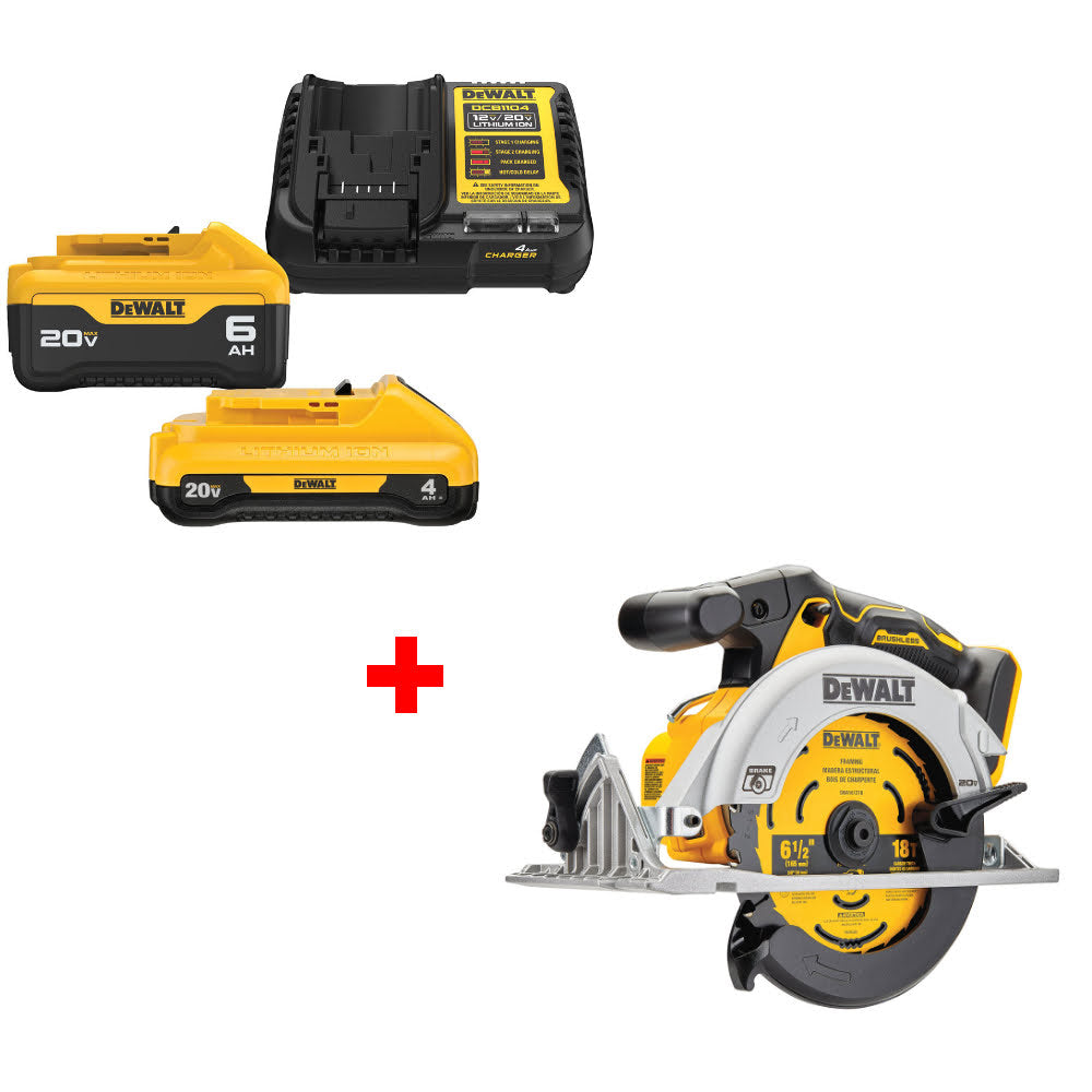 DeWalt DCB2460C 20V MAX 4Ah & 6Ah Starter Kit W/ FREE DCS565B 20V MAX Circ Saw