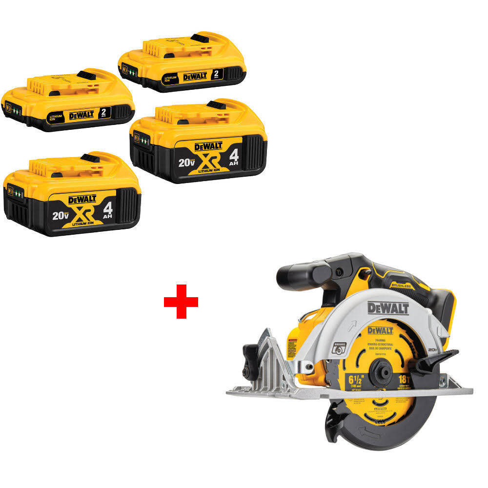 DeWalt DCB324-4 20V MAX Li-Ion Battery 4-Pack W/ FREE DCS565B 20V MAX Circ Saw