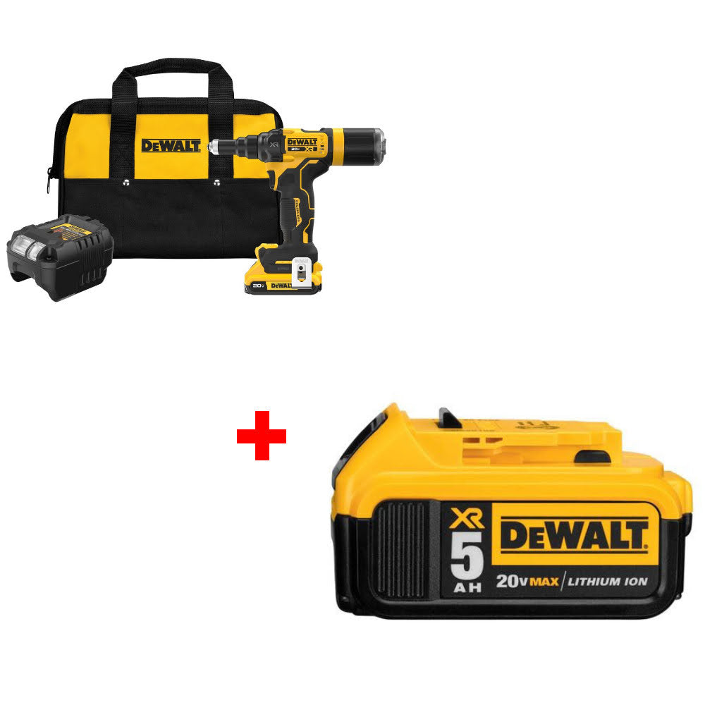 DeWalt DCF403D1 20V MAX XR Rivet Tool Kit W/ FREE DCB205 20V MAX Battery Pack