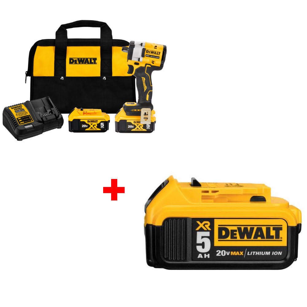 DeWalt DCF921P2 20V MAX Impact Wrench Kit W/ FREE DCB205 20V MAX Battery Pack