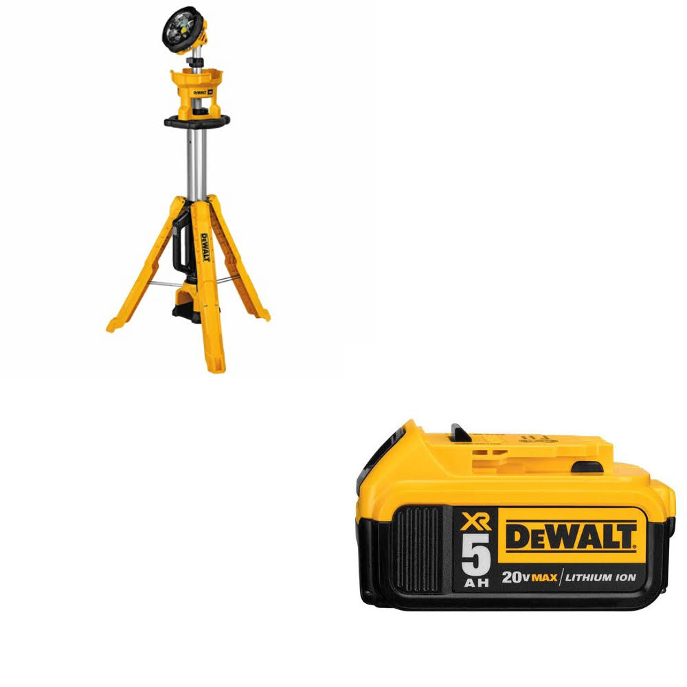 Dewalt DCL079B 20V MAX Tripod Light (Light Only) w/ FREE DCB205 20V 5Ah Battery