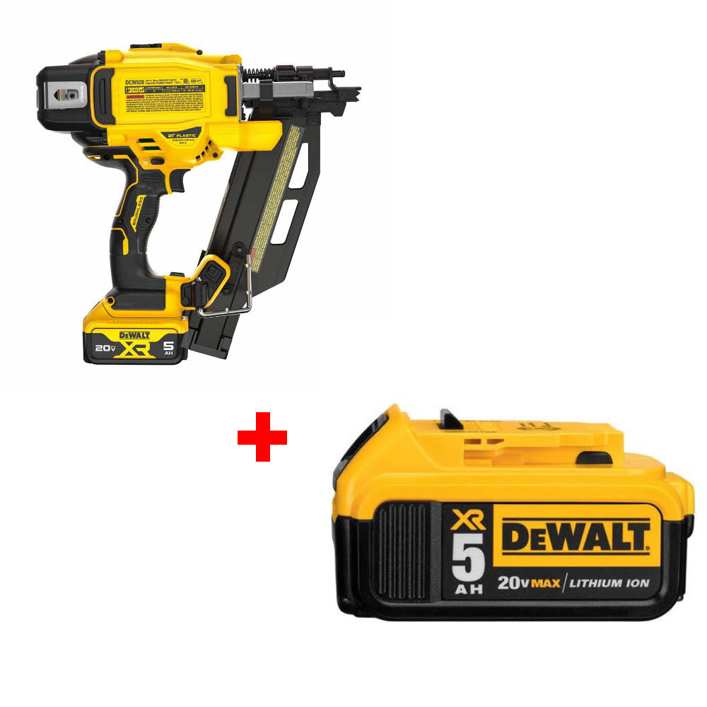 DeWalt DCN920P1 20V MAX XR 21° Nailer Kit W/ FREE DCB205 20V MAX XR Battery Pack