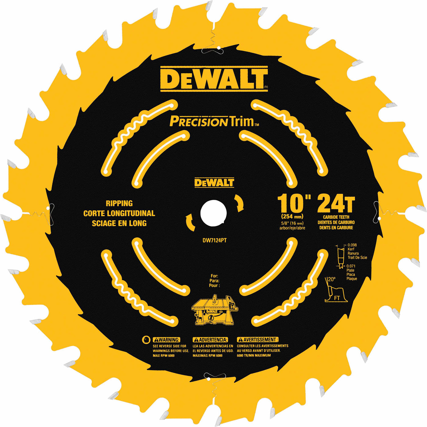 DeWalt DW7124PT 10" 24T Fast Ripping Saw Blade