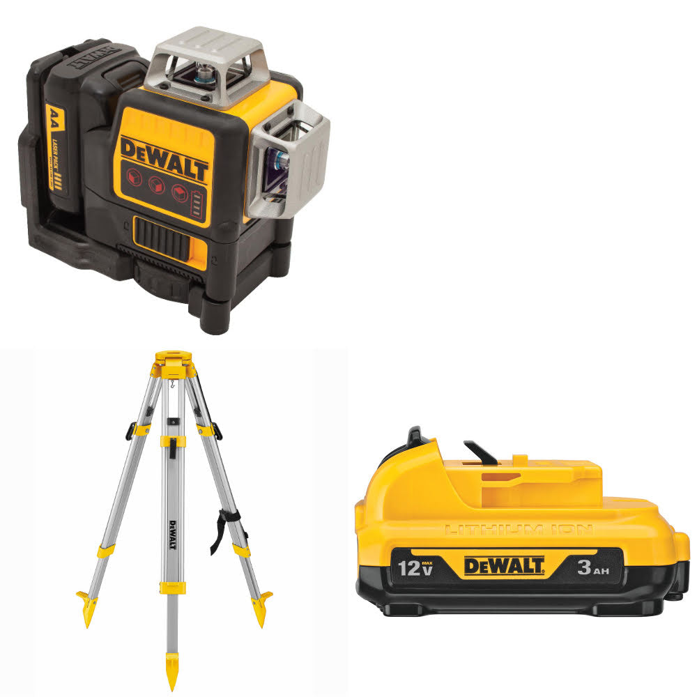 DeWalt DW089LR 12V 3 x 360° Line Laser W/ FREE DW0737 Laser Tripod & 12V Battery