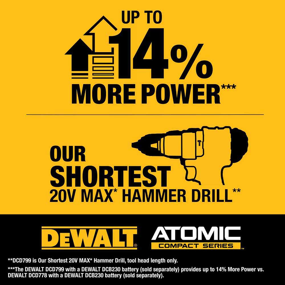 DeWalt DCD799B ATOMIC COMPACT SERIES 20V MAX Brushless Cordless 1/2 in. Hammer Drill (Tool Only) - 8