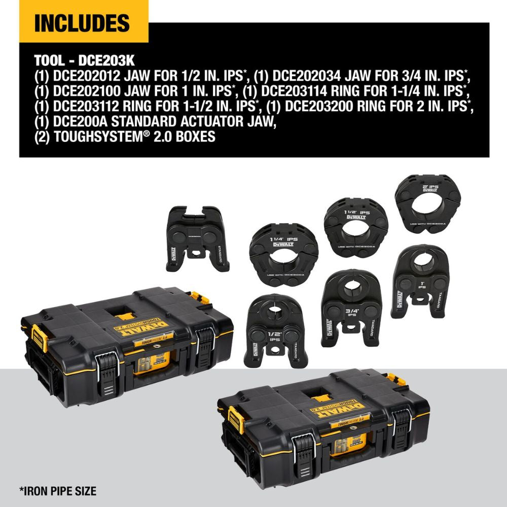 DEWALT DCE203K 1/2 in. to 2 in. Standard IPS Press Jaws and Rings Kit - 7