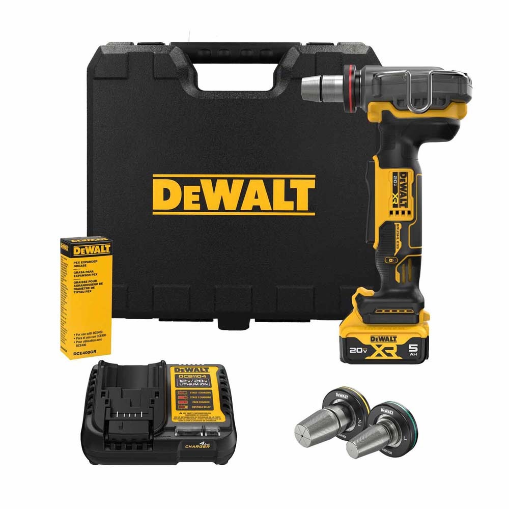 DeWalt DCE410P1 20V Max*XR Pex Expander Kit , with 1",1-1/4",1-1/2" Expander Heads , DCB205 Battery , Charger , Case