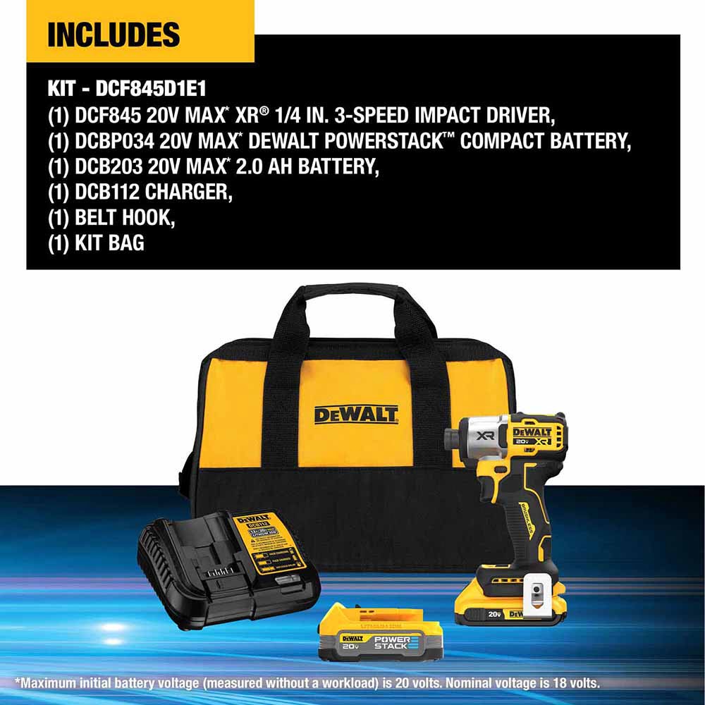 DeWalt DCF845D1E1 20V MAX XR 1/4 in. 3-Speed Impact Driver with DEWALT POWERSTACK Kit - 4