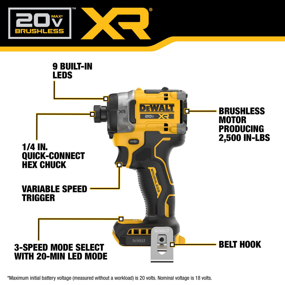 DeWalt DCF860WW1 20V MAX XR 3-Speed 1/4" High Torque Impact Driver Kit - 2