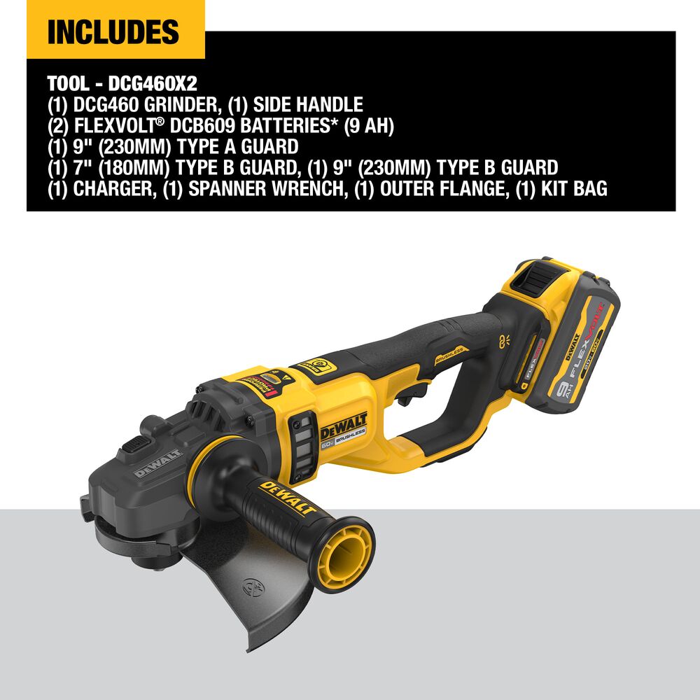 DeWalt DCG460X2 60V Cordless 7"-9" Large Angle Grinder Kit - 8