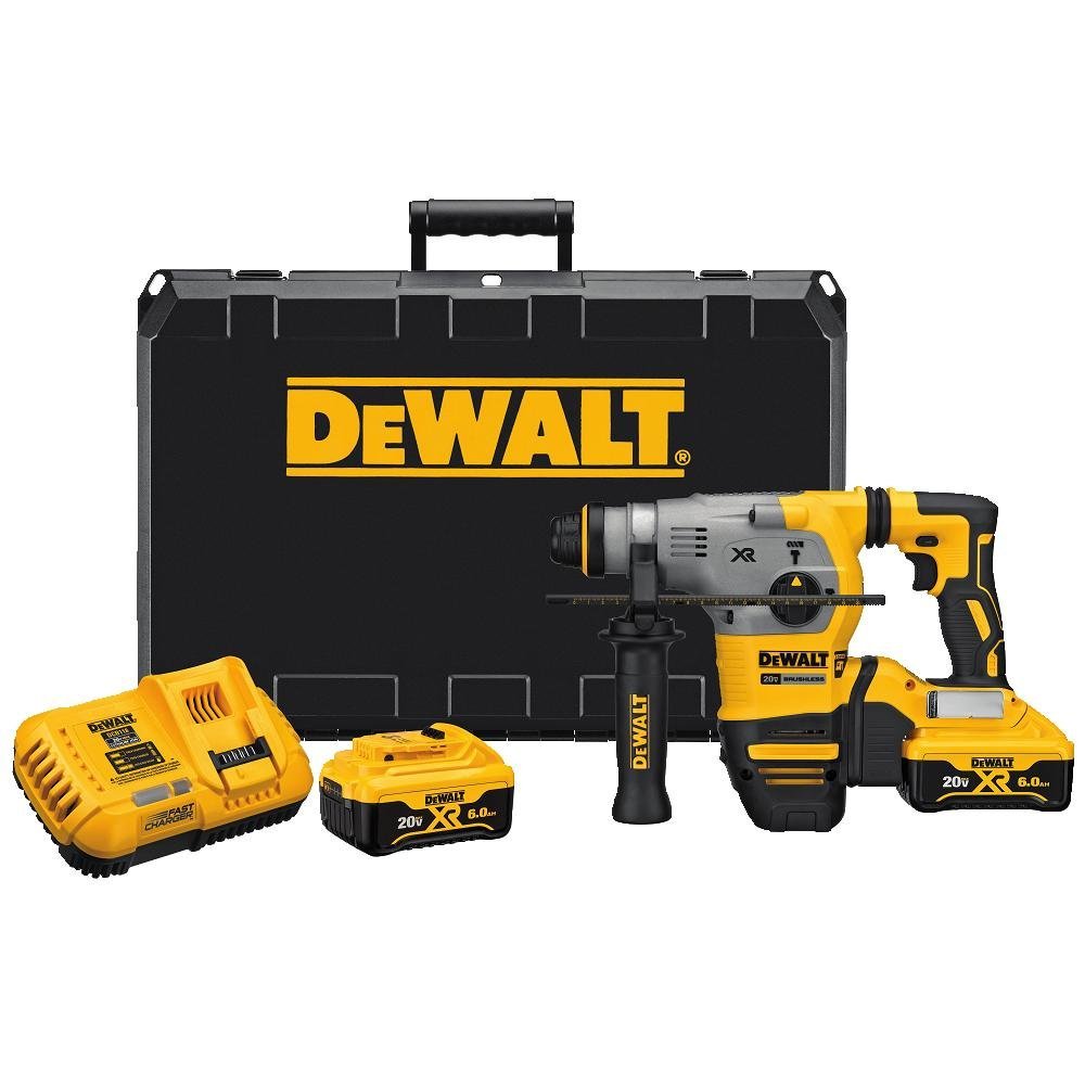 DeWalt DCH293R2 20V MAX XR Brushless 1-1/8" L-Shape SDS Plus Rotary Hammer Kit with 6.0Ah Batteries