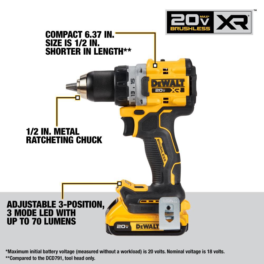 DeWalt DCK248D2 20V Brushless Cordless 1/2" Drill Driver/1/4" Impact Driver Combo Kit (2-Tool) - 2