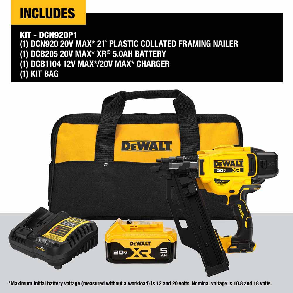 DeWalt DCN920P1 20V MAX XR Brushless Cordless 21 Degree Plastic Collated Framing Nailer Kit - 9