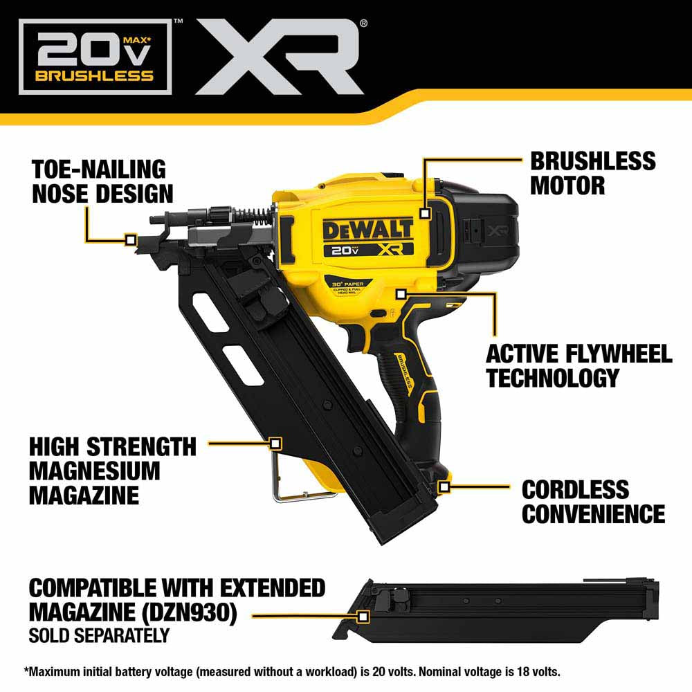 DeWalt DCN930B 20V MAX XR Brushless Cordless 30 Degree Paper Collated Framing Nailer (Tool Only) - 2