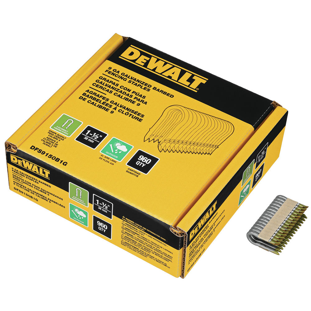 DeWalt DFS9150B1G 1-1/2" 9GA Galvanized Barbed Staple 960Pk - 2