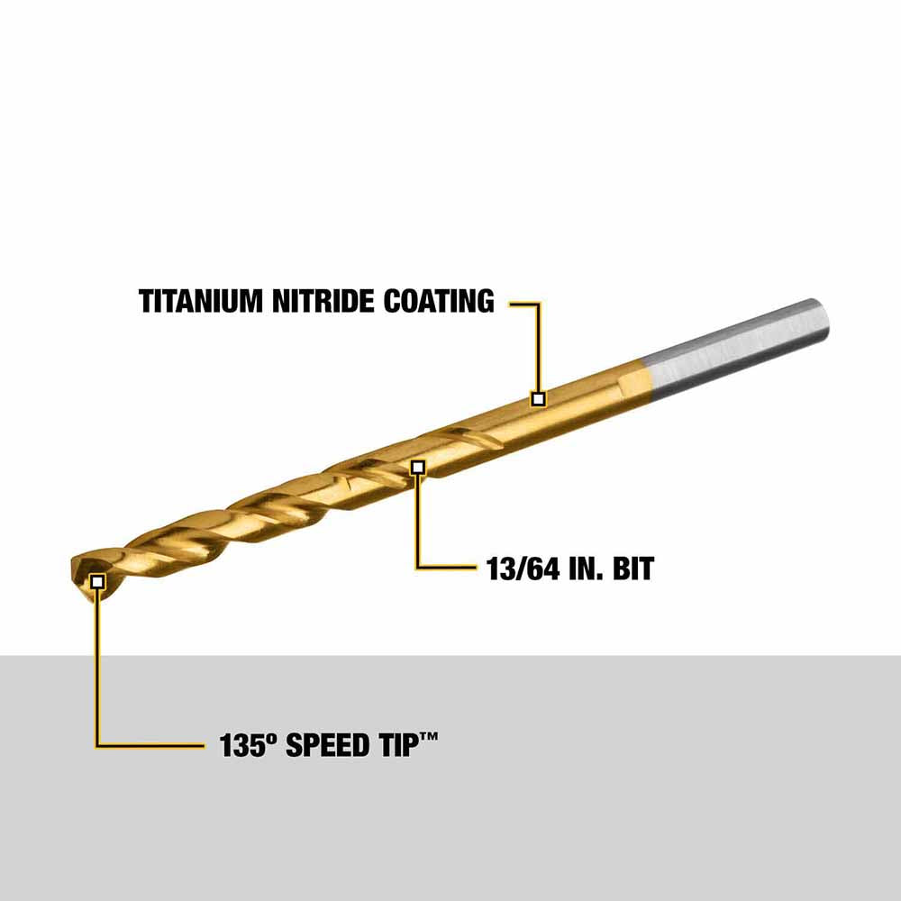 DeWalt DW1313 13/64" Titanium Nitride Coating Speed Tip Drill Bit - 4