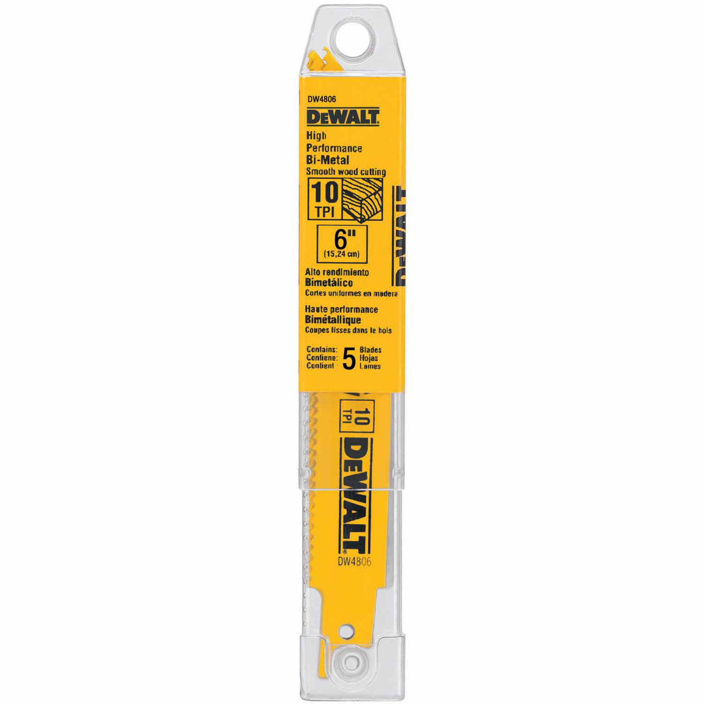 DeWalt DW4806 6" 10 TPI Straight Back Bi-Metal Reciprocating Saw Blade, General Purpose (5 pack) - 2