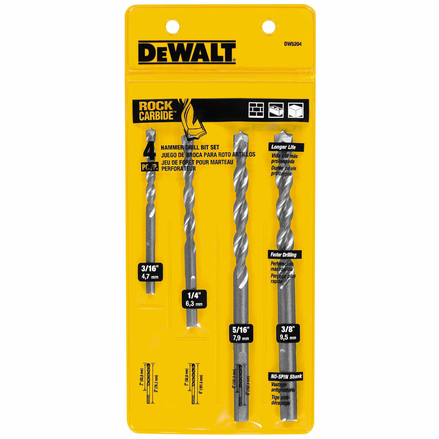 DeWalt DW5204 4-Pc. Premium Percussion Masonry Drill Bit Set