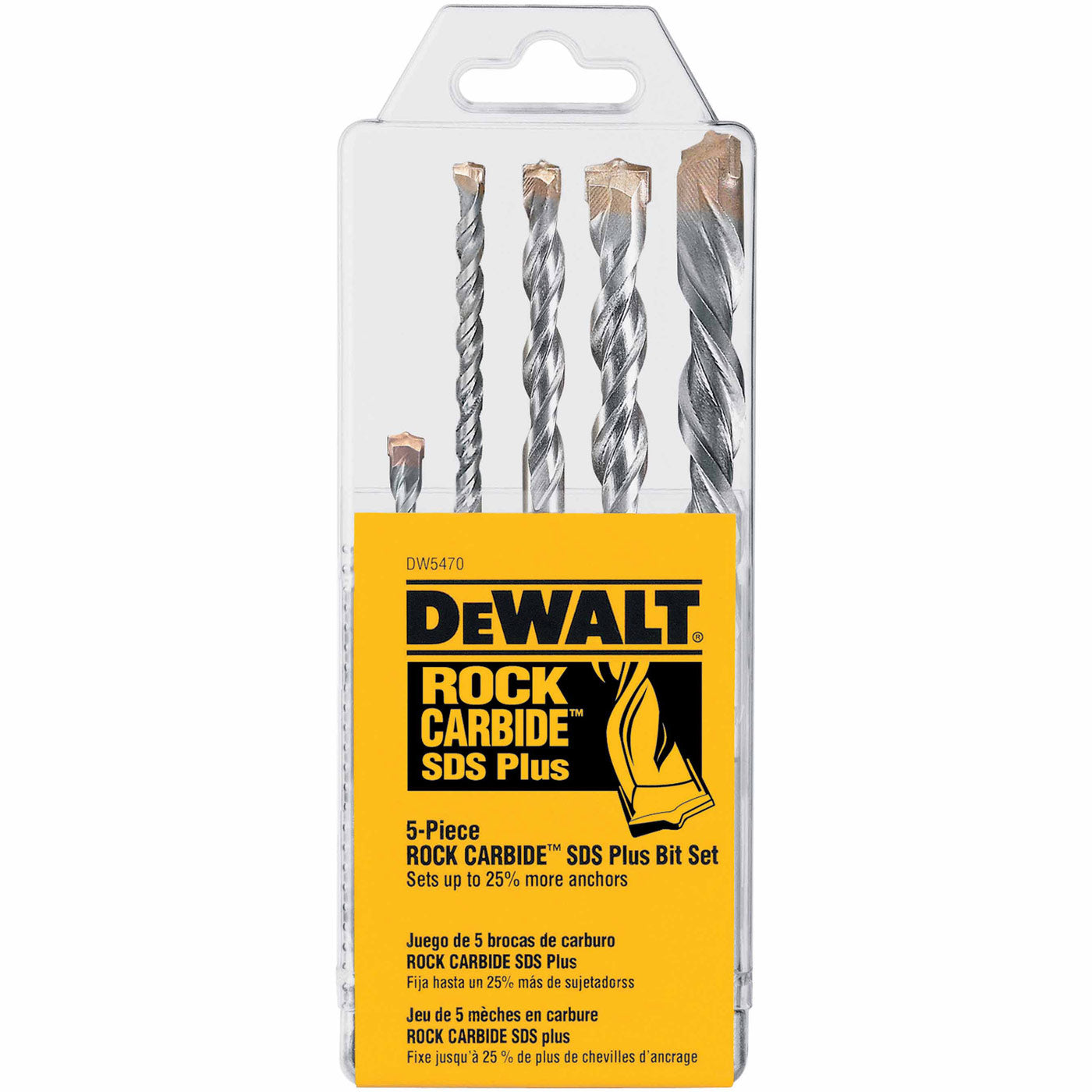 DeWalt DW5470 5 Piece Rock Carbide SDS Plus Drill Bit Set, 2 Cutter