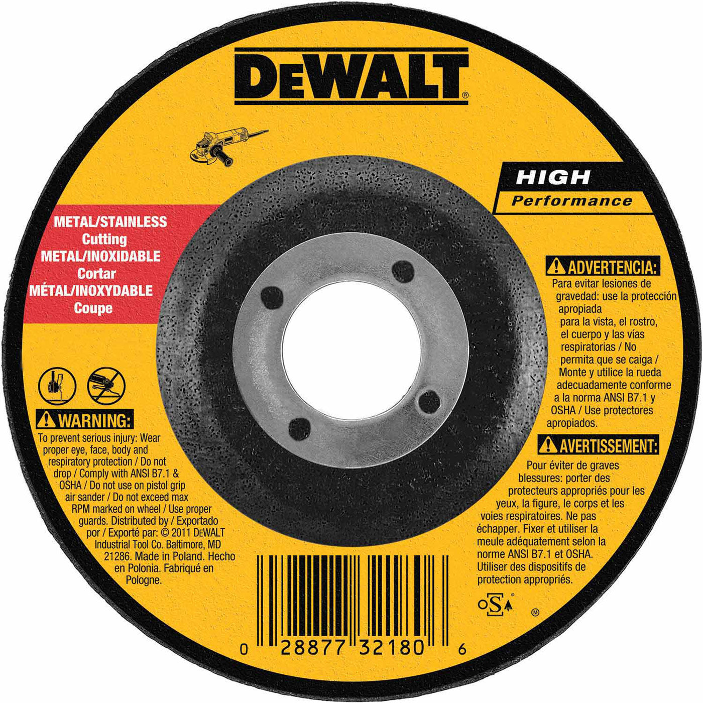 DeWalt DW8420 4" x .045" x 5/8" Thin Cutting Wheel Type 27 Depressed Center Wheel