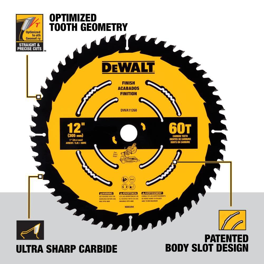 DeWalt DWA11260 12 in. 60T Finish Saw Blade - 3