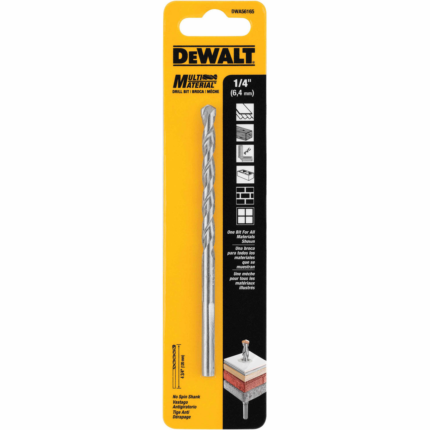 DeWalt DWA56165 1/4" x 4-3/4" Multi Material Drill Bit - 2