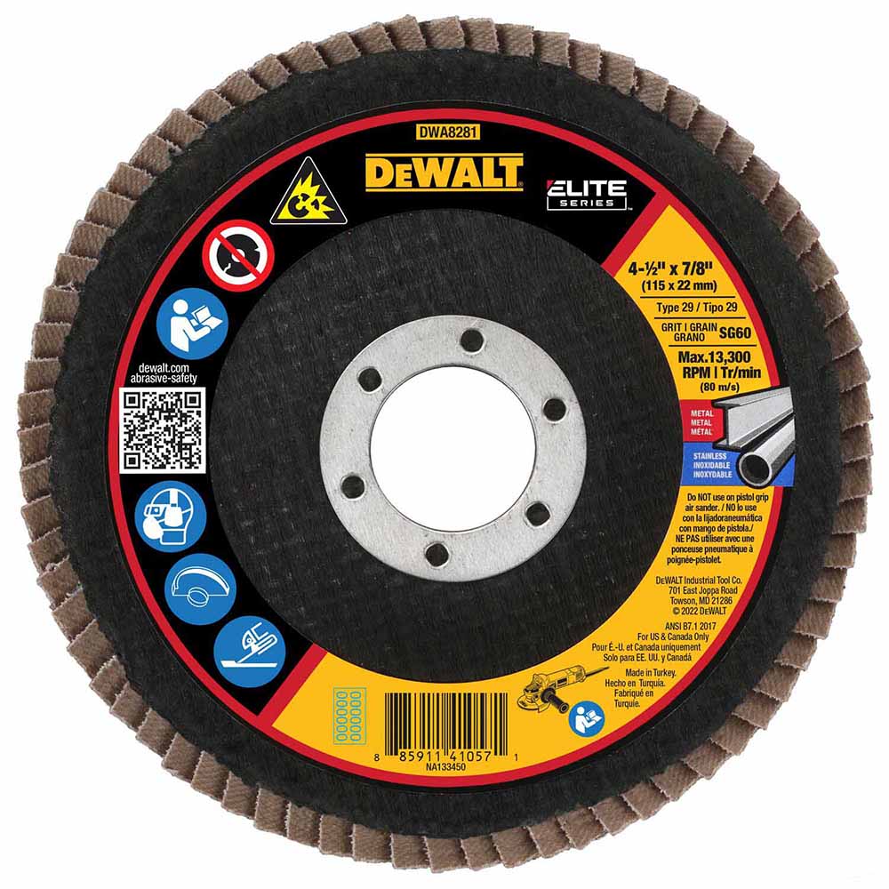 DeWalt DWA8281 ELITE SERIES 4-1/2 X 7/8 60G T29 Flap Disc