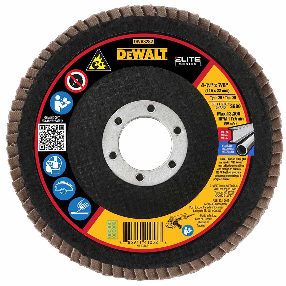 DeWalt DWA8282 ELITE SERIES 4-1/2 X 7/8 80G T29 Flap Disc