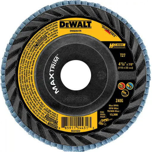 DeWalt DWA8353TR 4-1/2" Steel Trimmable Flap Disc 80G T27