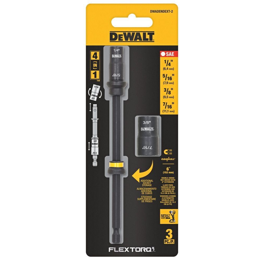 DeWalt DWADENDEXT-2 6" 4-in-1 Double Ended Nut Driver (SAE) - 5