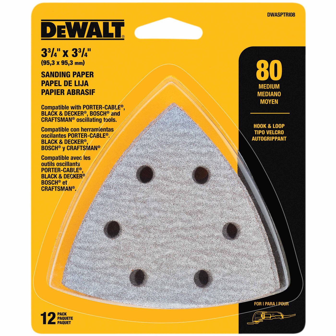 DeWalt DWASPTRI08 Hook And Loop Triangle 80 Grit Sandpaper - 12 PK - 2