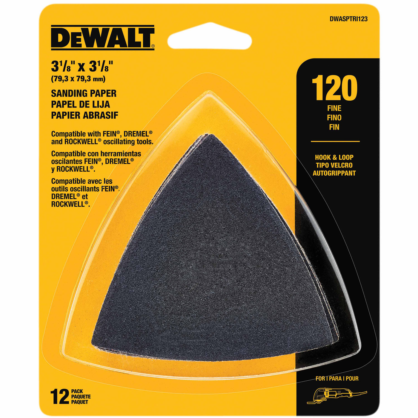 DeWalt DWASPTRI123 Hook And Loop Triangle 120 Grit Sandpaper - 12 PK - 2