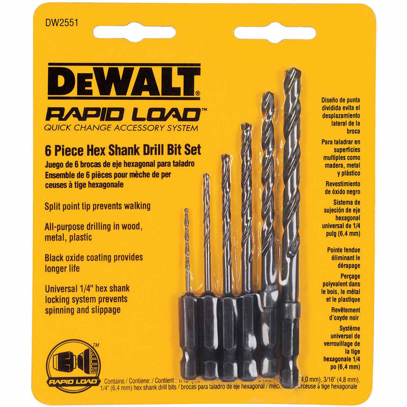 DeWalt DW2551 6 Piece Hex Shank Drill Bit Set - 3