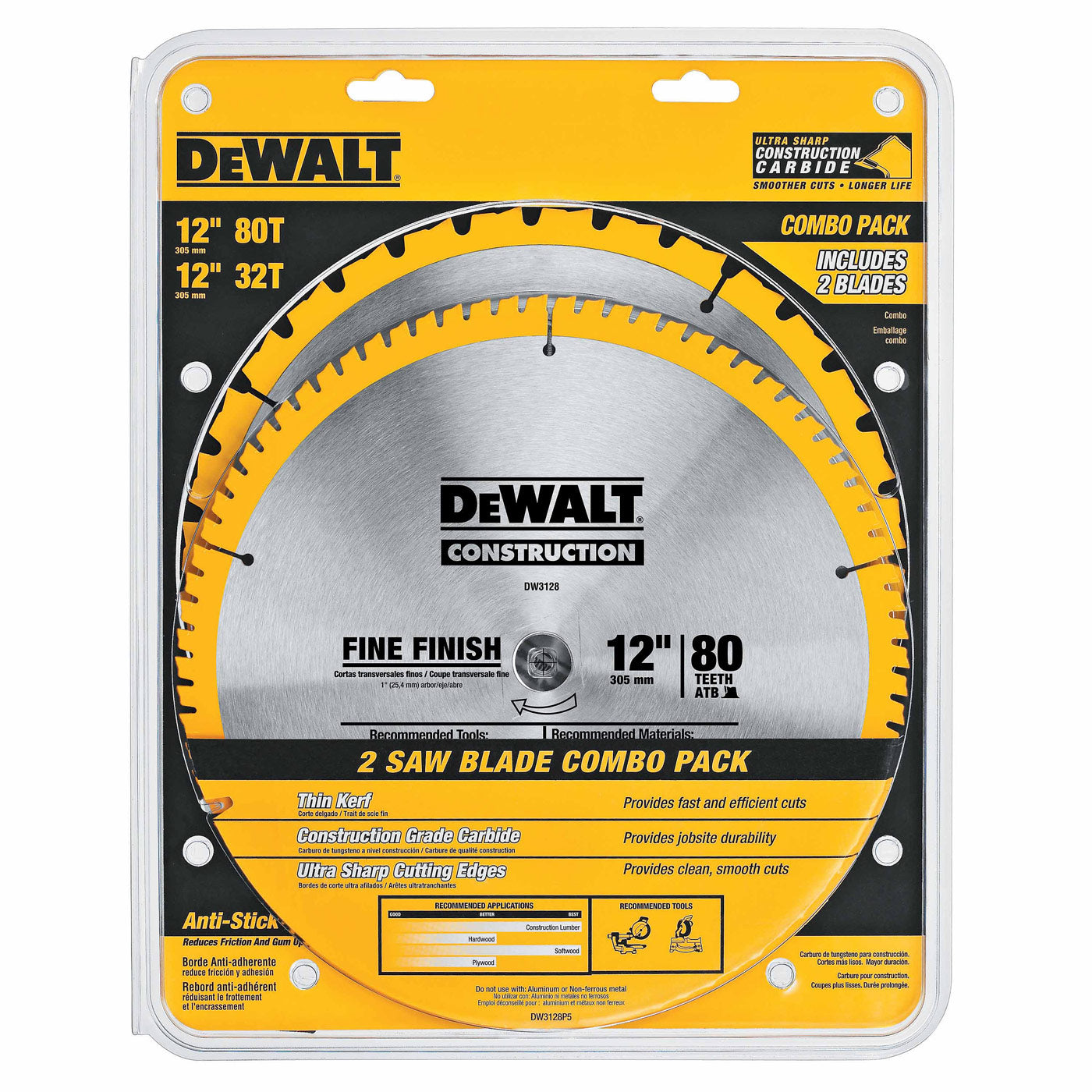 DeWalt DW3128P5 12" Saw Blade Combo Pack 80T & 32T (DW3128 & DW3123)