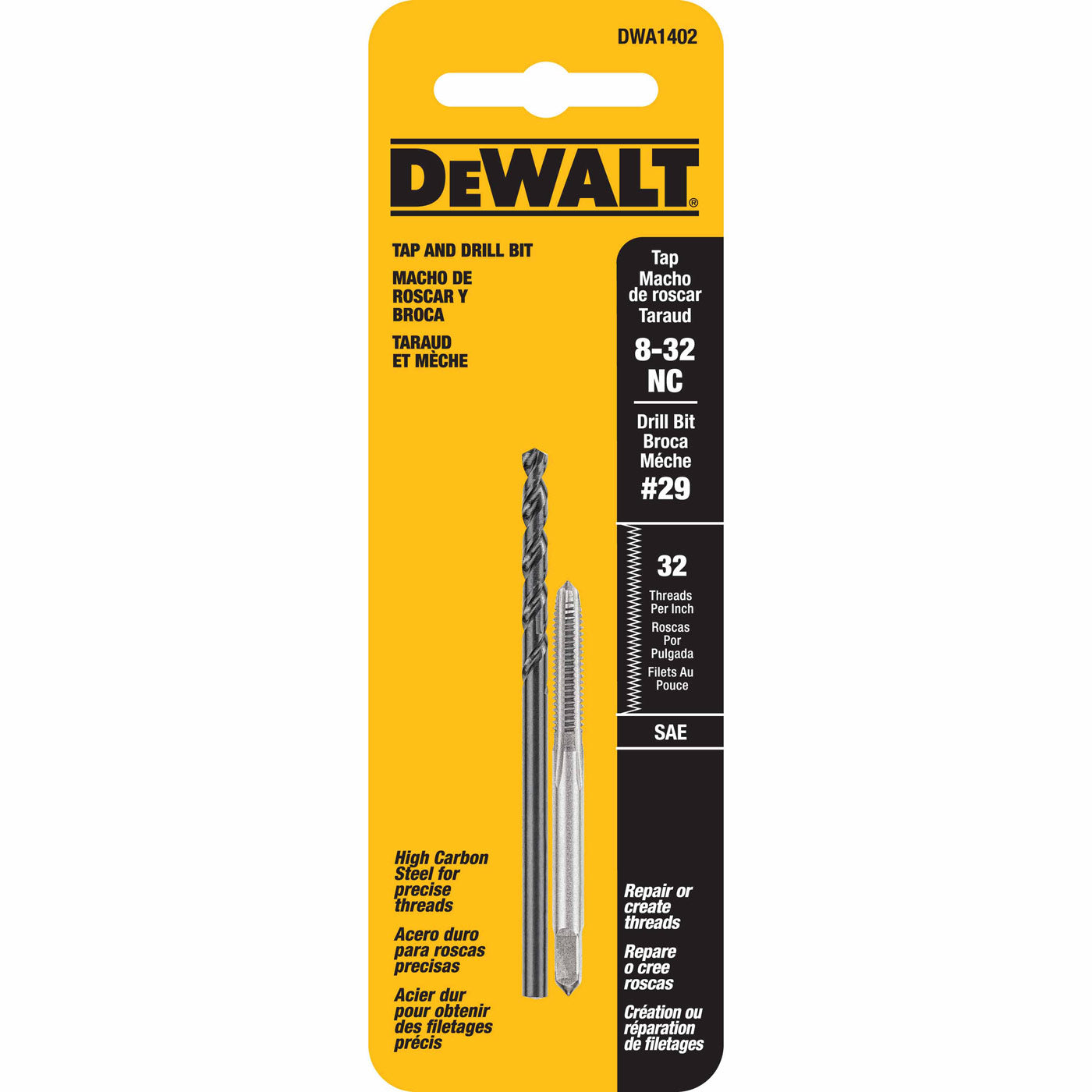 DeWalt DWA1402 8"-32 NC Tap Set with Drill Bit - 2