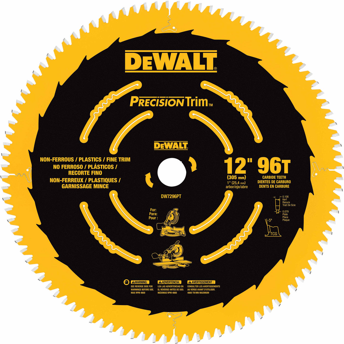 DeWalt DW7296PT 12" 96T Ultra-Smooth Crosscutting Saw Blade