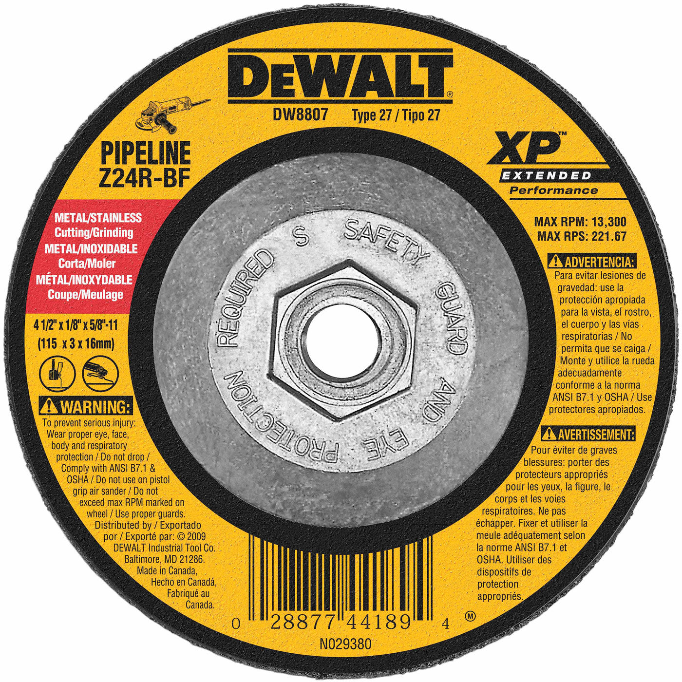 Dewalt DW8807 4-1/2" x 1/8" x 5/8-11" Zirconia Grinding Wheel